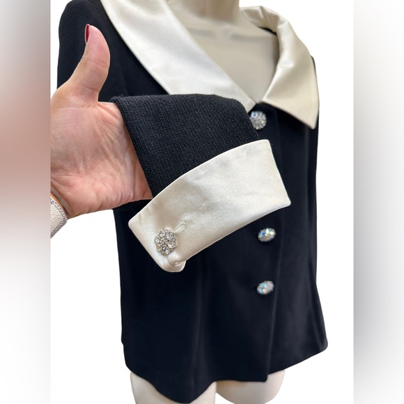 ST. John Evening Black Santana Knit button down fitted sweater cardigan blazer - Picture 9 of 11